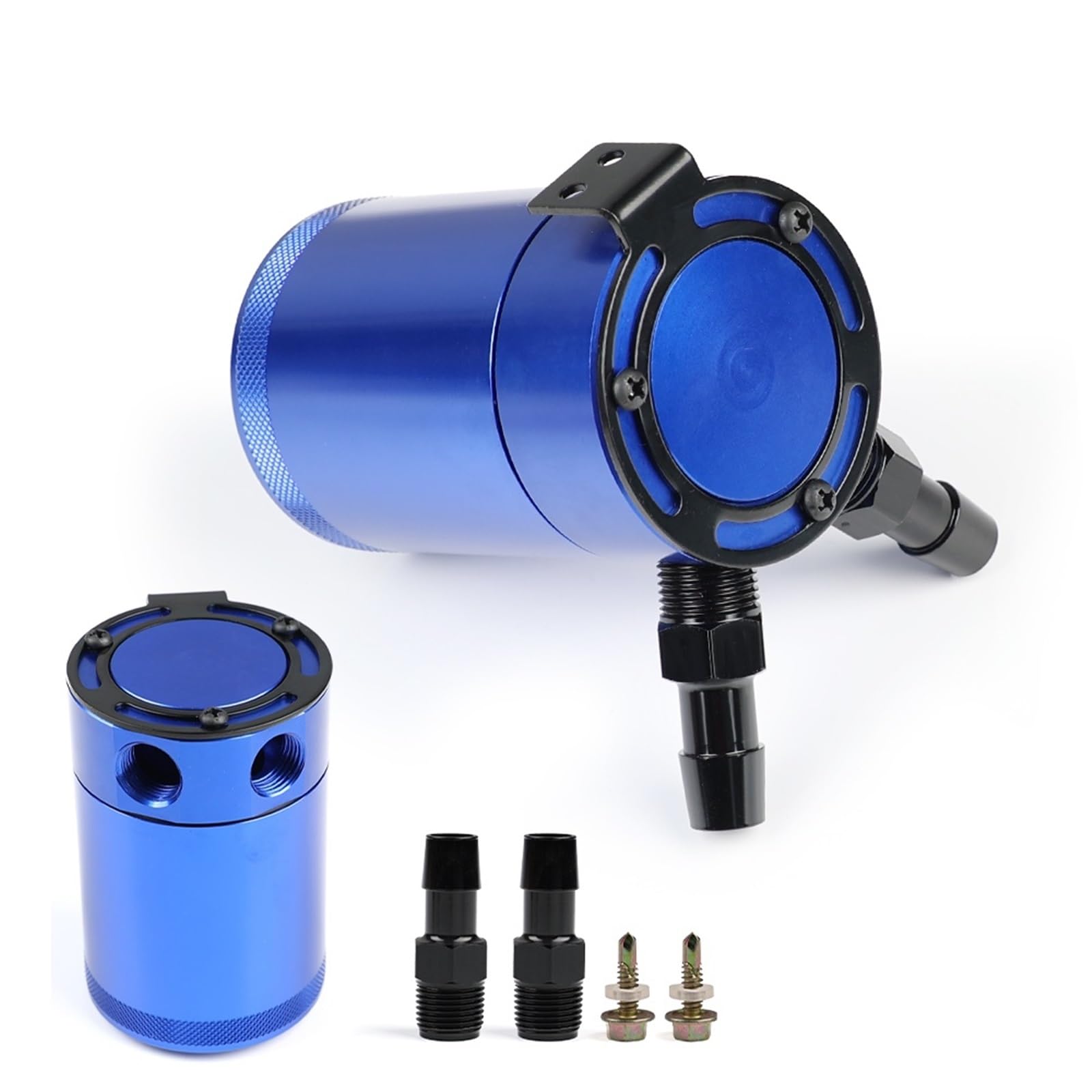 Uniwersalny aluminiowy pojemnik na olej z przegrodami, 2 porty, 150 ml, separator powietrza do układu paliwowego silnika samochodowego Chłodzący chłodnica czajnik(Blue)