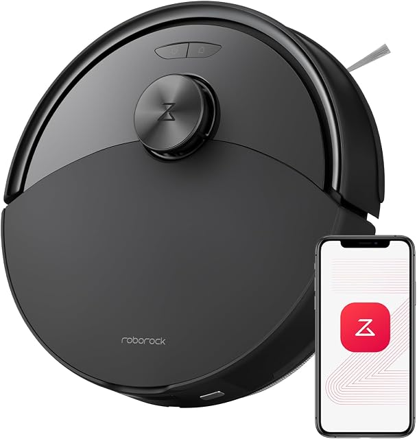 Roborock Q10 S5 Robot Aspirateur et Nettoyeur Mop, 10000Pa HyperForce Aspiration, système anti-angle double, Mop automatique, ReactiveTech Obstacle Evitement, Contrôle App, pour les Cheveux et Tapis d'animaux, Noir