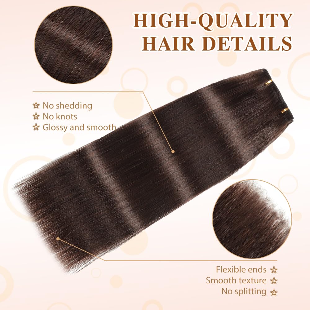 HotLulana Extension Capelli Veri Clip 7pcs 50cm 120g Marrone Cioccolato Extension Capelli Veri 20 Pollice Extension Capelli Clip Invisible Extension Clip Capelli Veri Clip IN Extension Human Hair 2#