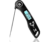 DOQAUS Digital Meat Thermometer, Instant Read Food Thermometer with Backlight LCD Screen, Foldable Long Probe & Auto On/Off, Perfect for Kitchen, BBQ, Water,Meat, Milk, Cooking Food (Black)