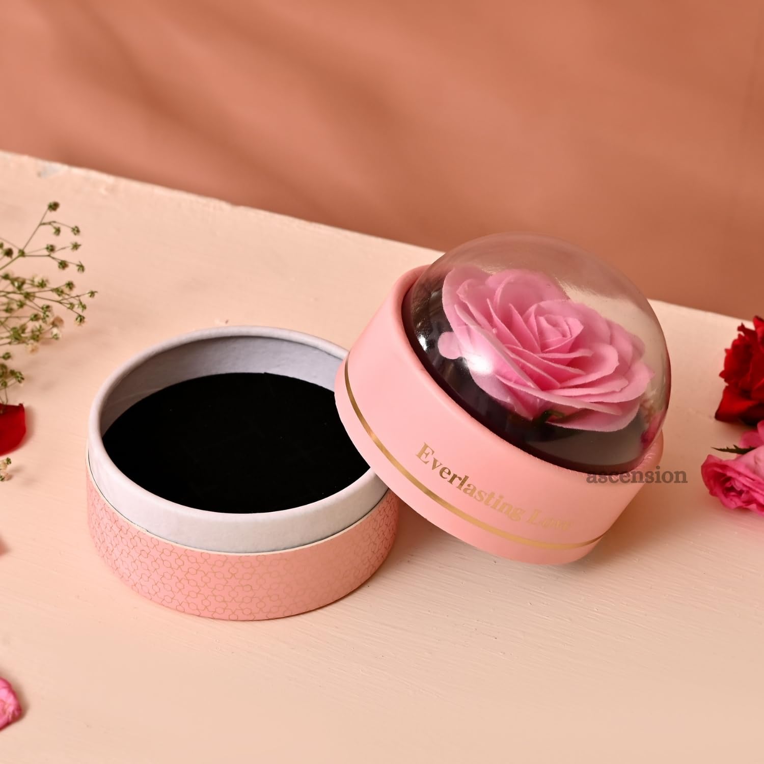 Ascension Everlasting Love Eternal Rose Gift Box Dome Display Romantic Flower Best Valentine Gift for Girlfriend Love Showpiece for Birthday Anniversary Proposal Home Office Décor (Pink)