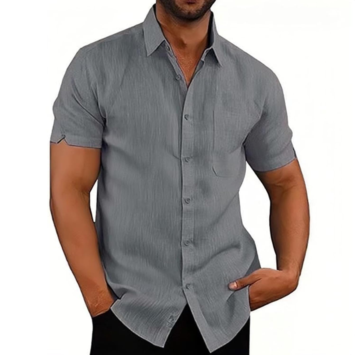 MSIYOW Camisa Manga Corta Hombre Camisas de Verano Casual Shirt con Botónes Camisa con Bolsillo Ajuste Regular