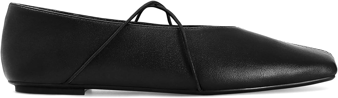 Square Toe Ballet Flats for Women Criss-Cross Straps Mary Jane Flat Shoes Comfortable Slip On Leather Ballerina - Image 5