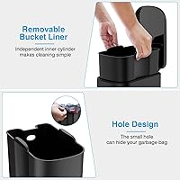 Vista 2 de BETHEBEST Cubo de basura negro de 10 litros/2.6 galones con tapa, cubo de basura delgado con cubo interior extraíble para baño, dormitorio, oficina
