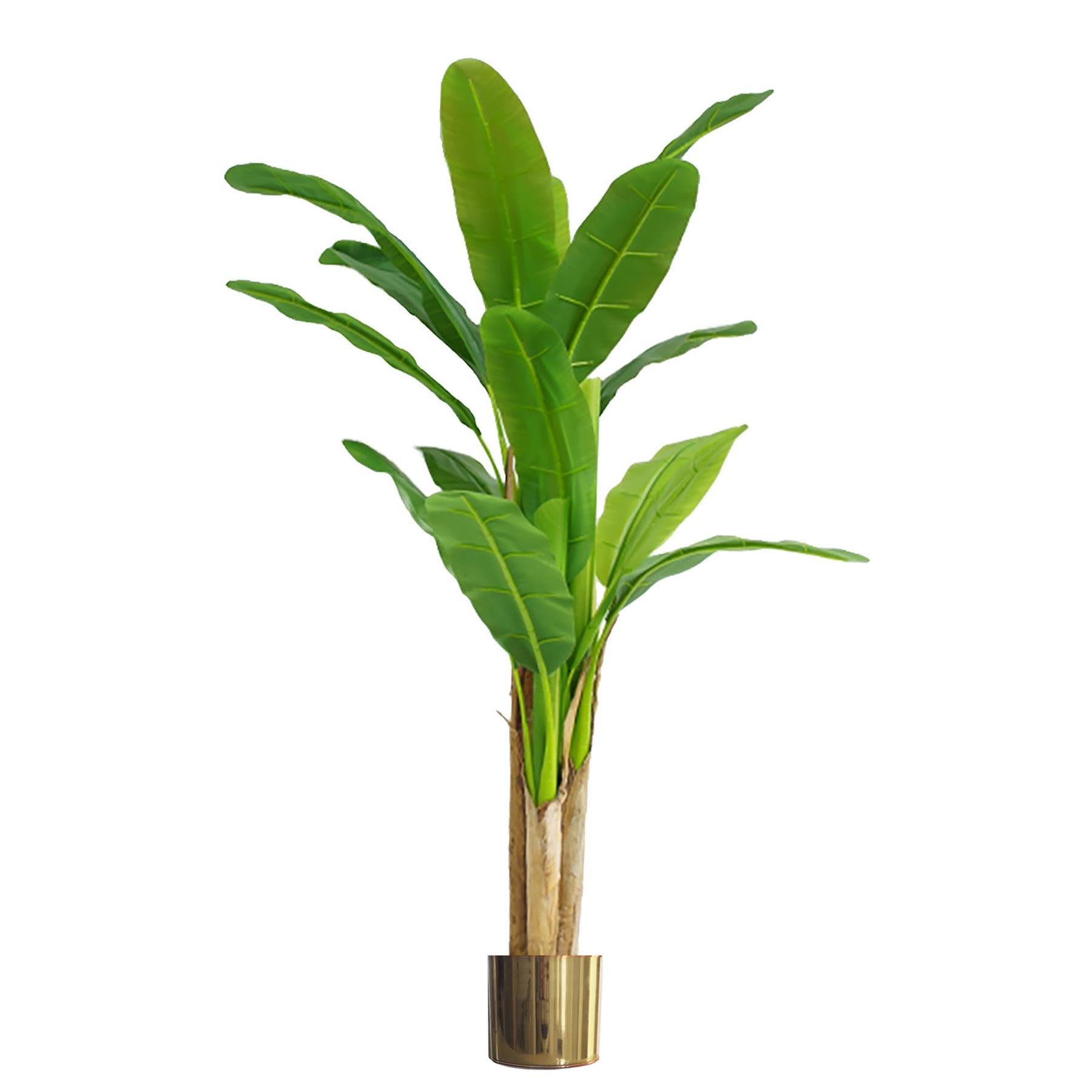 Leaf Tropical Banana Artificial Tree Pot With Gold Metal Planter 182Cm