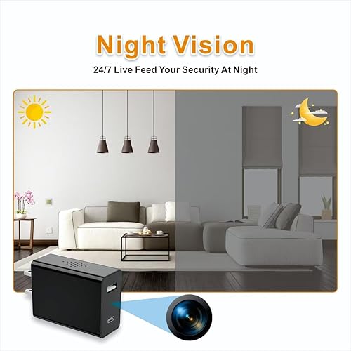 Miniatura 4 de NJINALW Cámara de carga inteligente inalámbrica, mini cámara WiFi HD 1080P con visión nocturna, diseño de doble puerto (USB + tipo C) - Micro cámara
