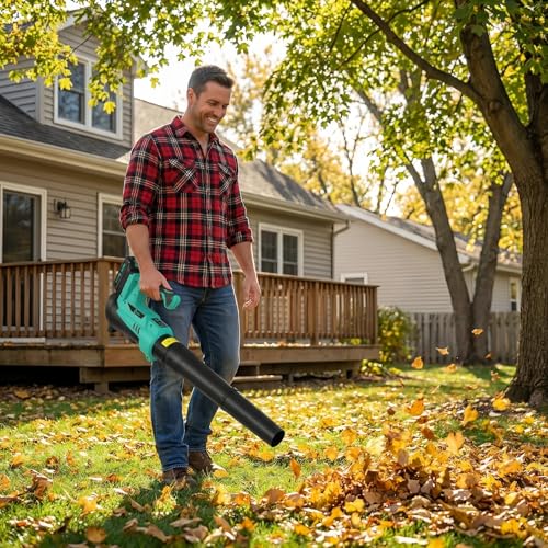 Cordless Leaf Blower - 550 CFM / 130 MPH Ideal for Wet Leaves Heavy-Duty Leaf & Outdoor Spaces with 2 * 2.0 Batteries & Charger