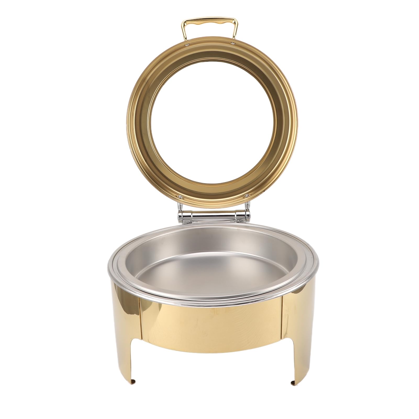 Fabater Plato Redondo de Acero Inoxidable para Buffet, Tapa Abatible de 90 Grados, Dorado, 6 Litros, Calentador de Alimentos con Alcohol para Catering Buffet, Espejo Pulido, Engrosado y Profundo (1