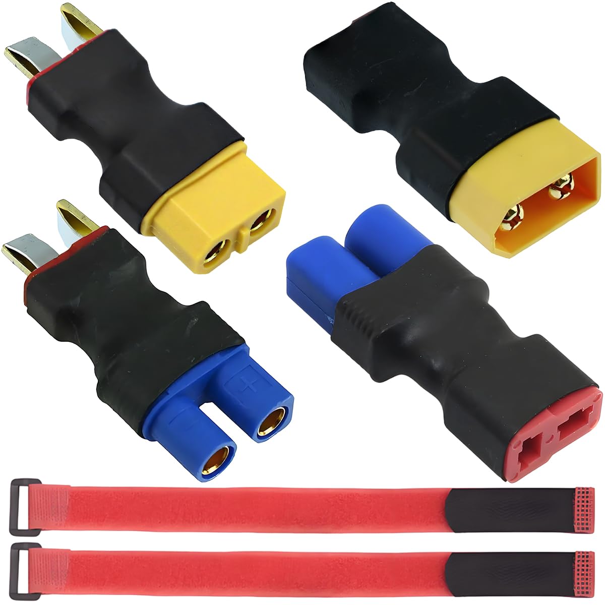 ZHUROUPU 2Pcs EC3 to T-Plug Deans Style Male Female Connector Wireless Adapter, 2Pcs XT60 to Deans T Plug Male Female Connector Gold-Plated Copper Contacts PA66 Shell for RC Lipo Battery ESC Charge