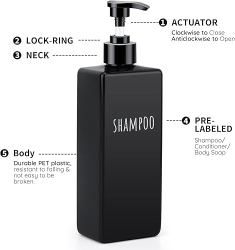 Miniatura 3 de Segbeauty Dispensador de jabón cuadrado negro, 3 piezas de botellas de champú y acondicionador recargables de 16.9 onzas, botella de bomba de