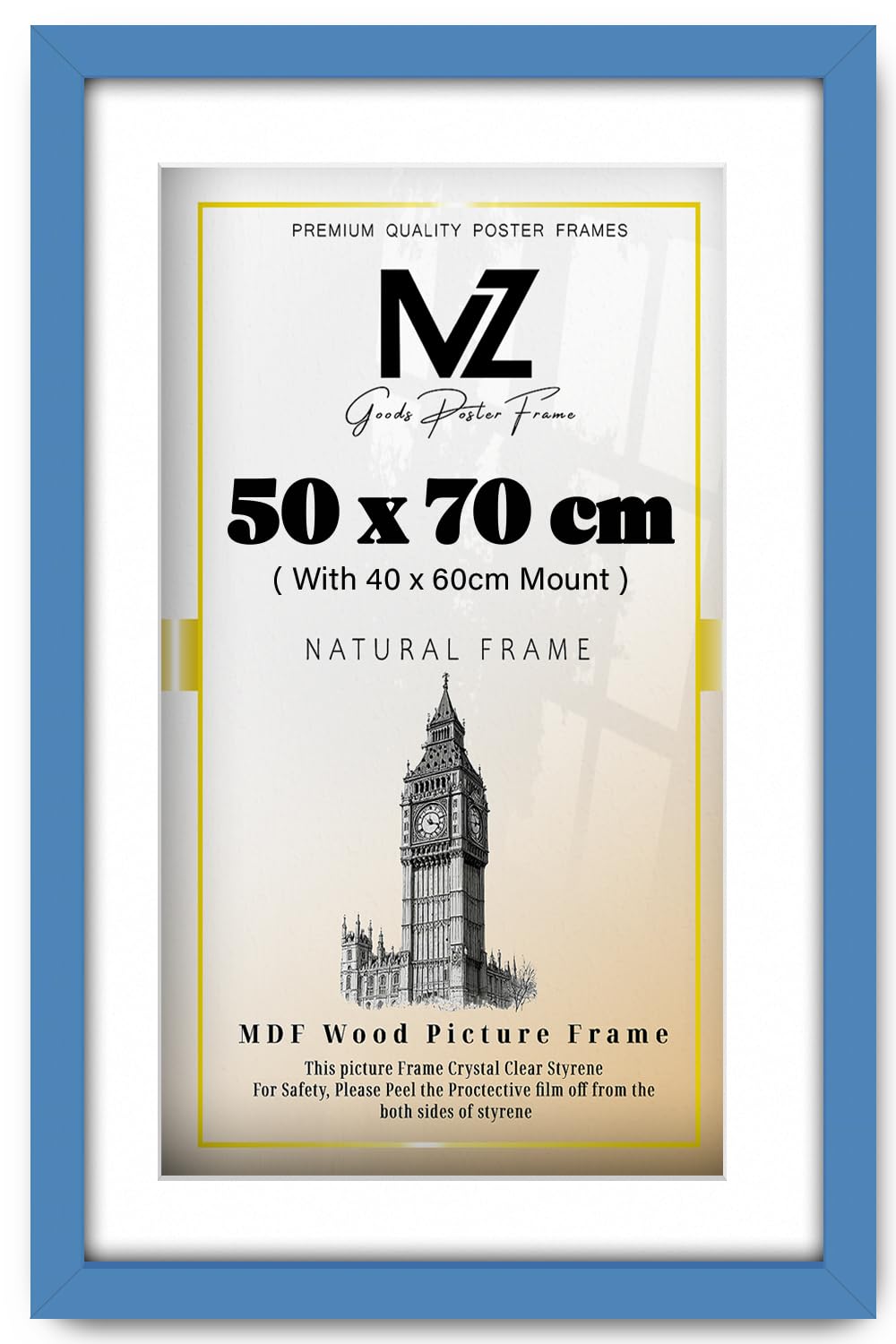 Mz Goods Blue | Poster Frame 1' 8" X 2' 4" 28" X 20" With (23.62 X 15.74 Inch) White Mount Handmade For Room Décor (50 X 70 Cm) [ ]