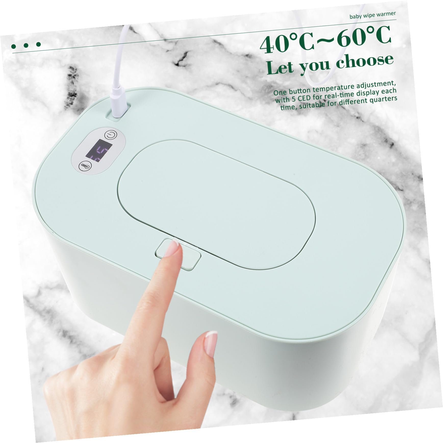 TEHAUX Calentador de Toallitas Húmedas Temperatura Ajustable para Bebés Portátil para Material Abs y Pp Dispensador Adecuado para Uso en Casa y Coche
