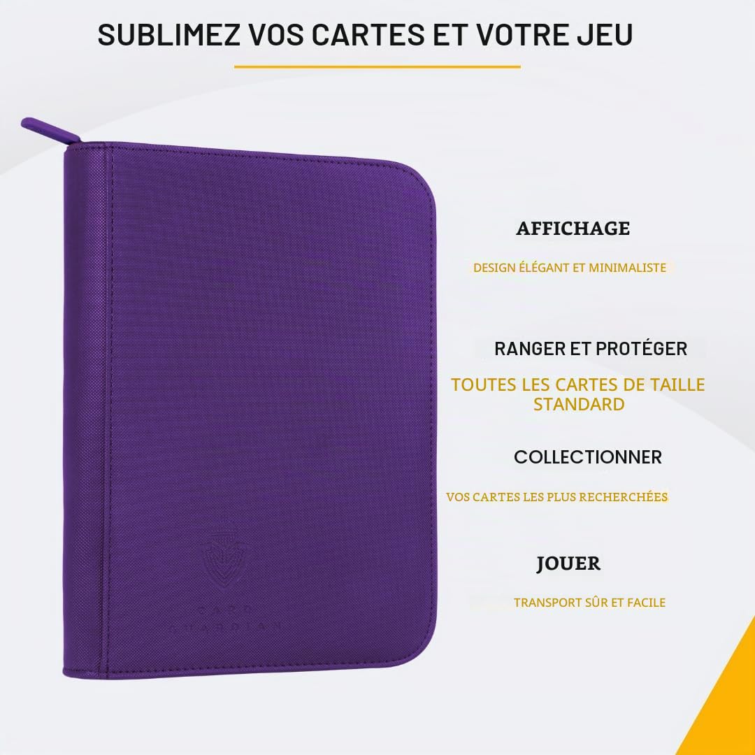 Card Guardian Classeur à 4 poches de qualité supérieure - Fermeture éclair - Espace pour 160 cartes - Compatible avec Magic, Yu-Gi-Oh, cartes de sport (violet)