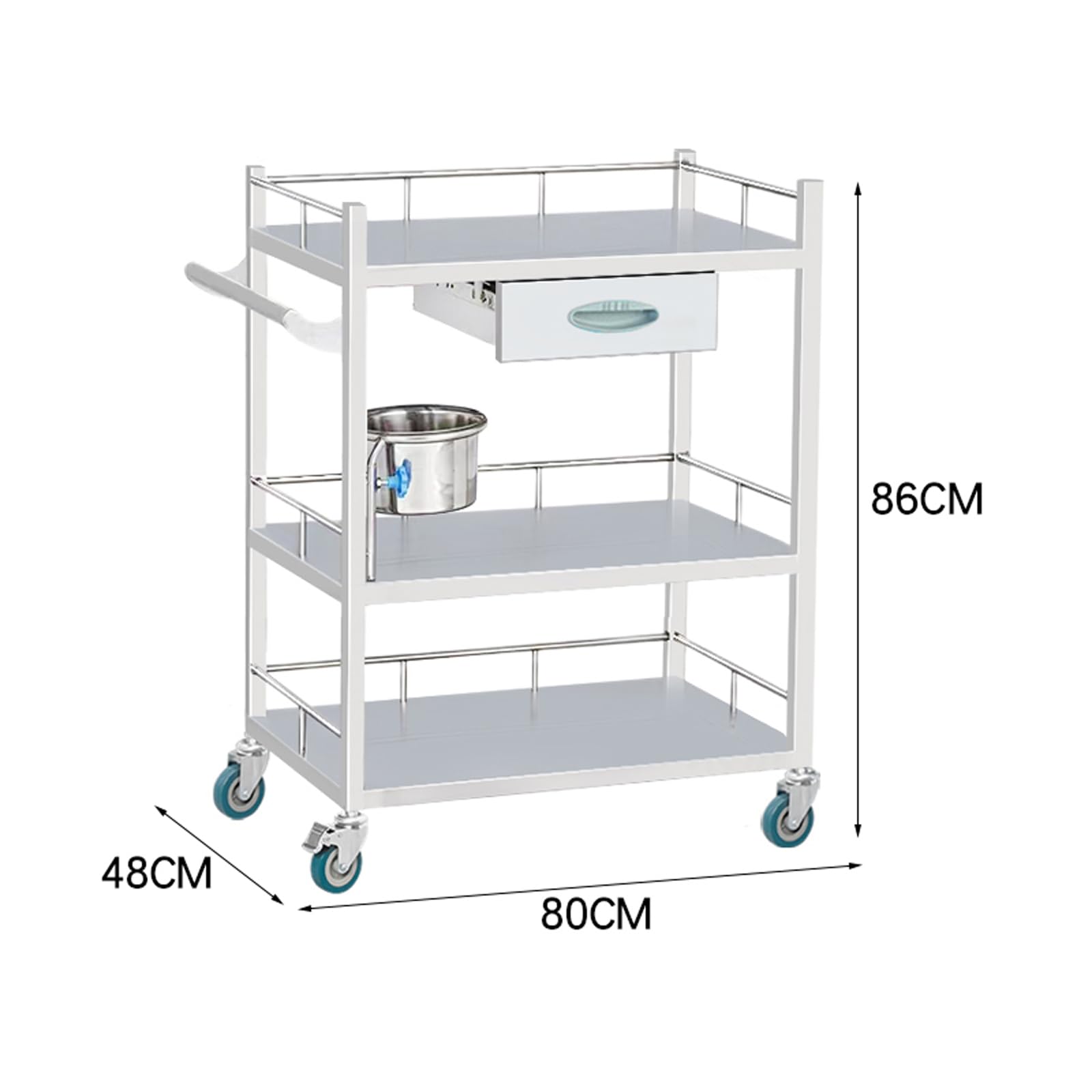 Carrello medico in acciaio inox | Estetica & Laboratorio Clinica Ospedale | 2 strati, carico massimo 150 kg | Soluzione di archiviazione mobile