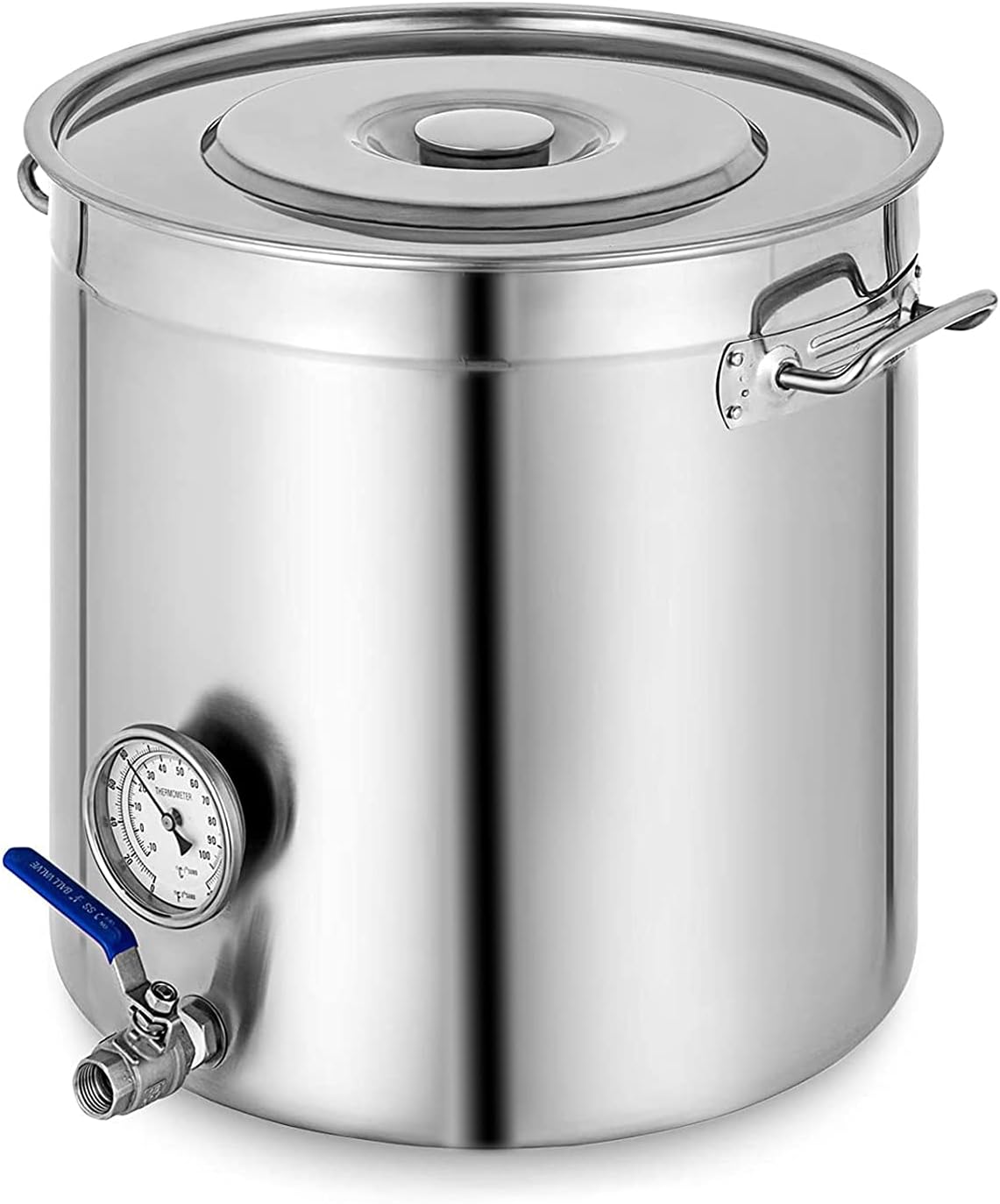 AIZYR Stainless Steel Home Brew Pot Brew Kettle Set w/Lid, Thermometer and Ball Valve for Beer Brewing Cooking and Boiling,40 * 40cm