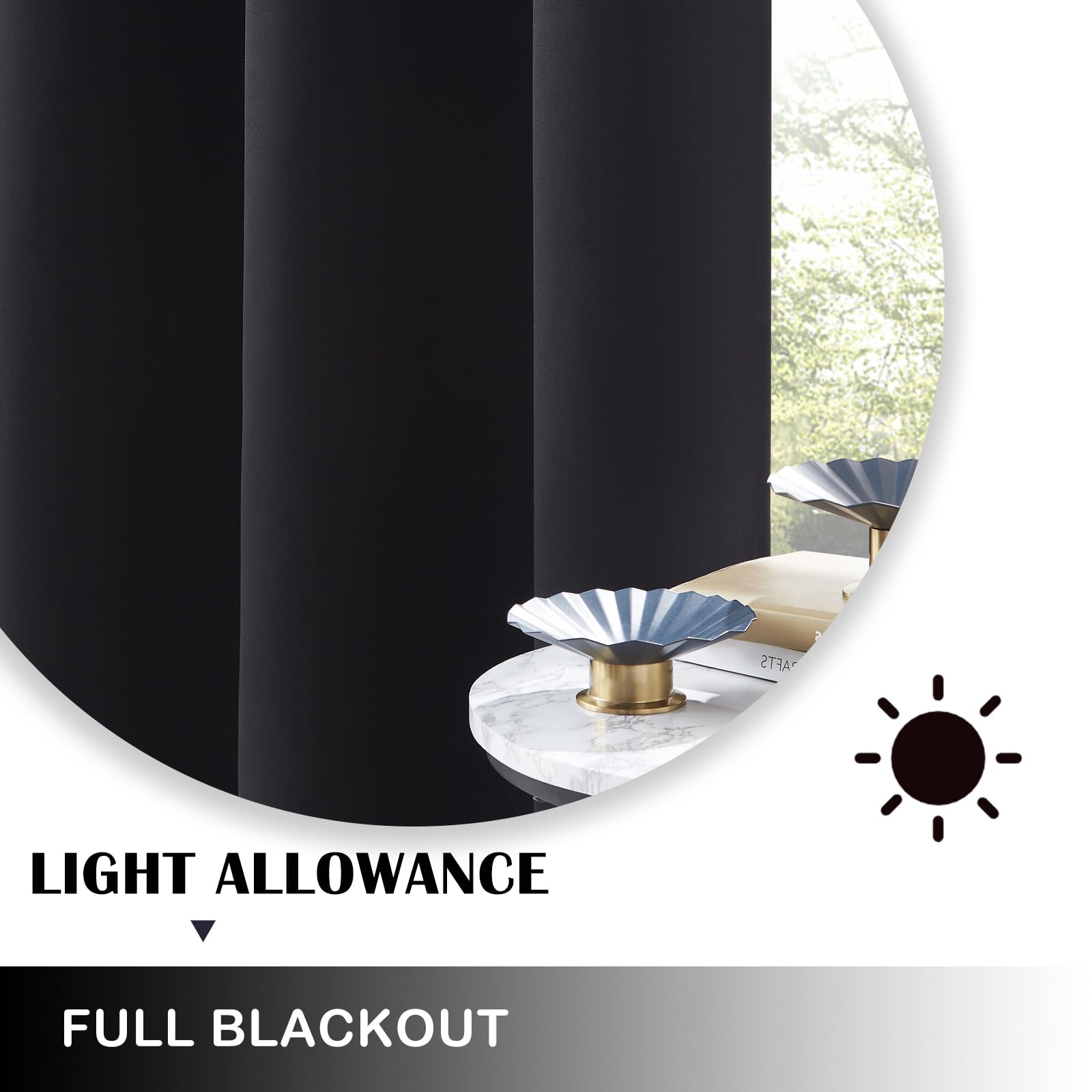 Bujasso Black Full Blackout Curtains 90 inches Thermal Insulated Room Darkening Draps for Living Room Bedroom Luxury Energy Saving Window Treatment Sets Grommet Top 2 Panels 65" Wx90 L - Image 2
