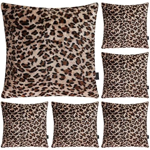 Hodeacc 6 Pack Leopard Printed Series Pillow Covers,Soft Plush Animal Theme Faux Fur Decorative Throw Pillowcase Home Decor Cushion Cover,18x18 inch (CASE ONLY) Cover