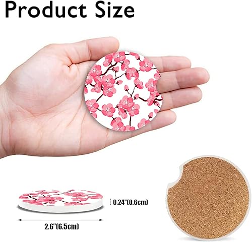 Miniatura 7 de Posavasos japoneses con diseño de flores de cerezo para automóvil, portavasos absorbentes de cerámica con muesca de dedo y base de corcho para