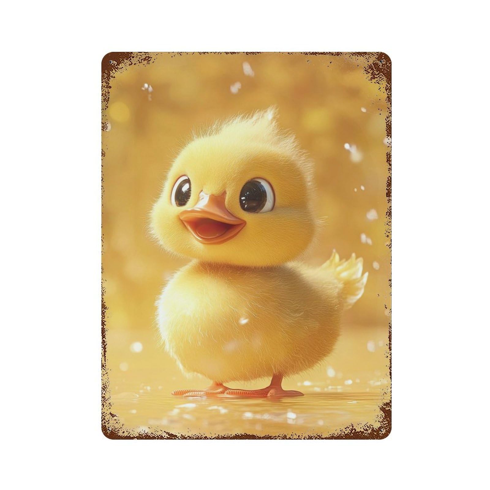 Cute Yellow Duckling 15.7"x11.8" Rusty Metal Tin Sign, Novelty Wall Decor for Cafe, Home Bar And Lounge Decor