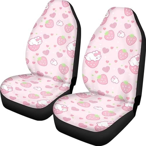 Fundas universales para asiento de automóvil, con estampado de corazón de fresa rosa, cómodas, elásticas, se adaptan a la mayoría de automóviles,