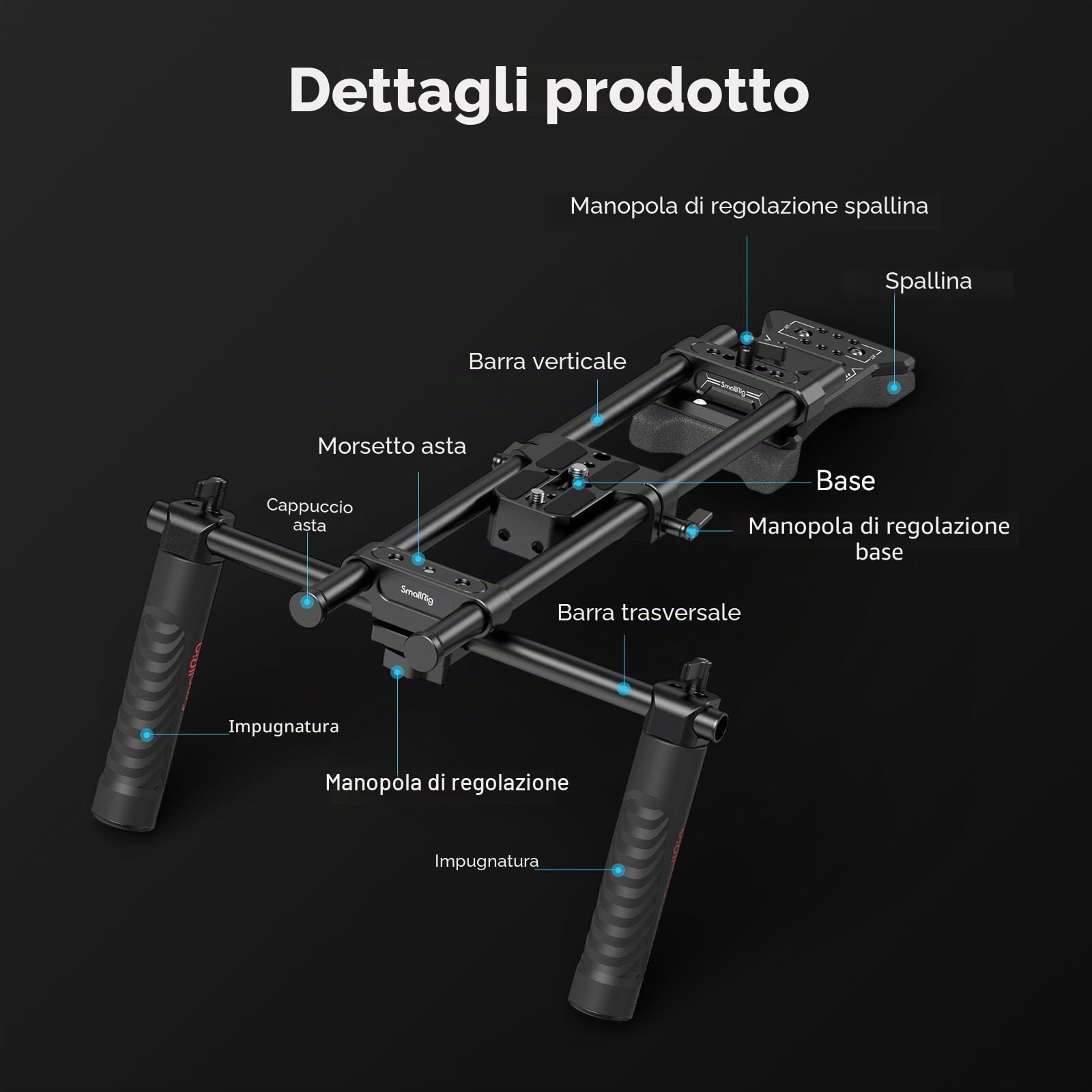 SMALLRIG Kit di supporto universale da spalla per fotocamera, 40 cm, asta di supporto da 15 mm, stabilizzatore per fotocamera DSLR, per filmmaking - 2896C