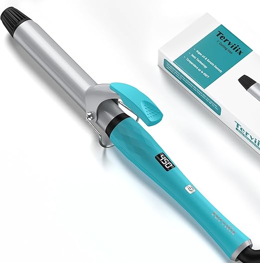 Terviiix Clamp Curling Iron 1 Inch, Tourmaline Ceramic Curling Irons Produces