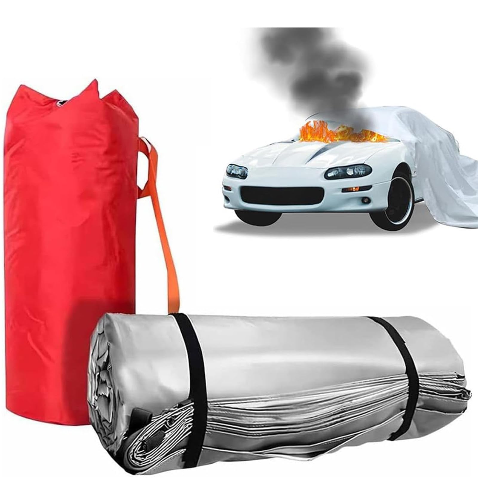 Manta ignífuga para vehículos, manta ignífuga de emergencia para coche, con revestimiento de silicona de doble cara, resistente al calor hasta 1100 °C, para vehículos eléctricos y de combustible en