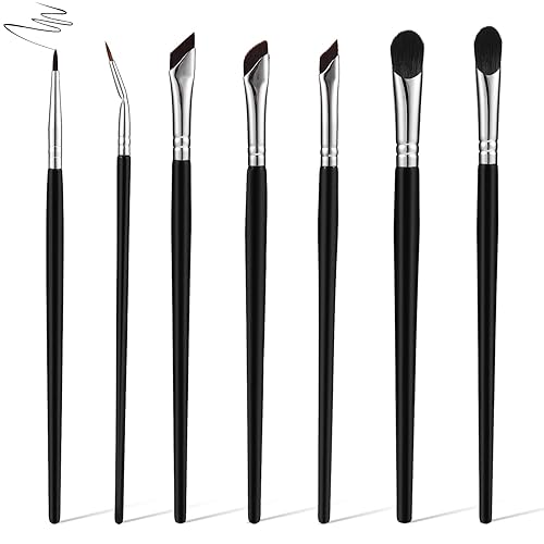 Juego de 7 brochas de maquillaje delineador de ojos, corrector de ojos en ángulo, pincel plano fino biselado para cejas curvadas para gel líquido de