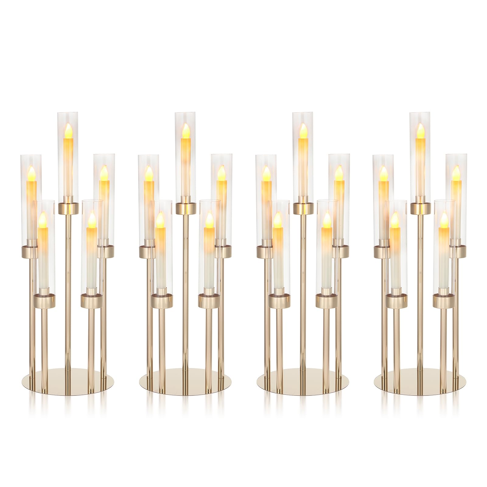 5 Arm Candelabra with Acrylic Lampshade Set of 4 Gold Candelabra for Wedding Table Birthday Party Home Decoration