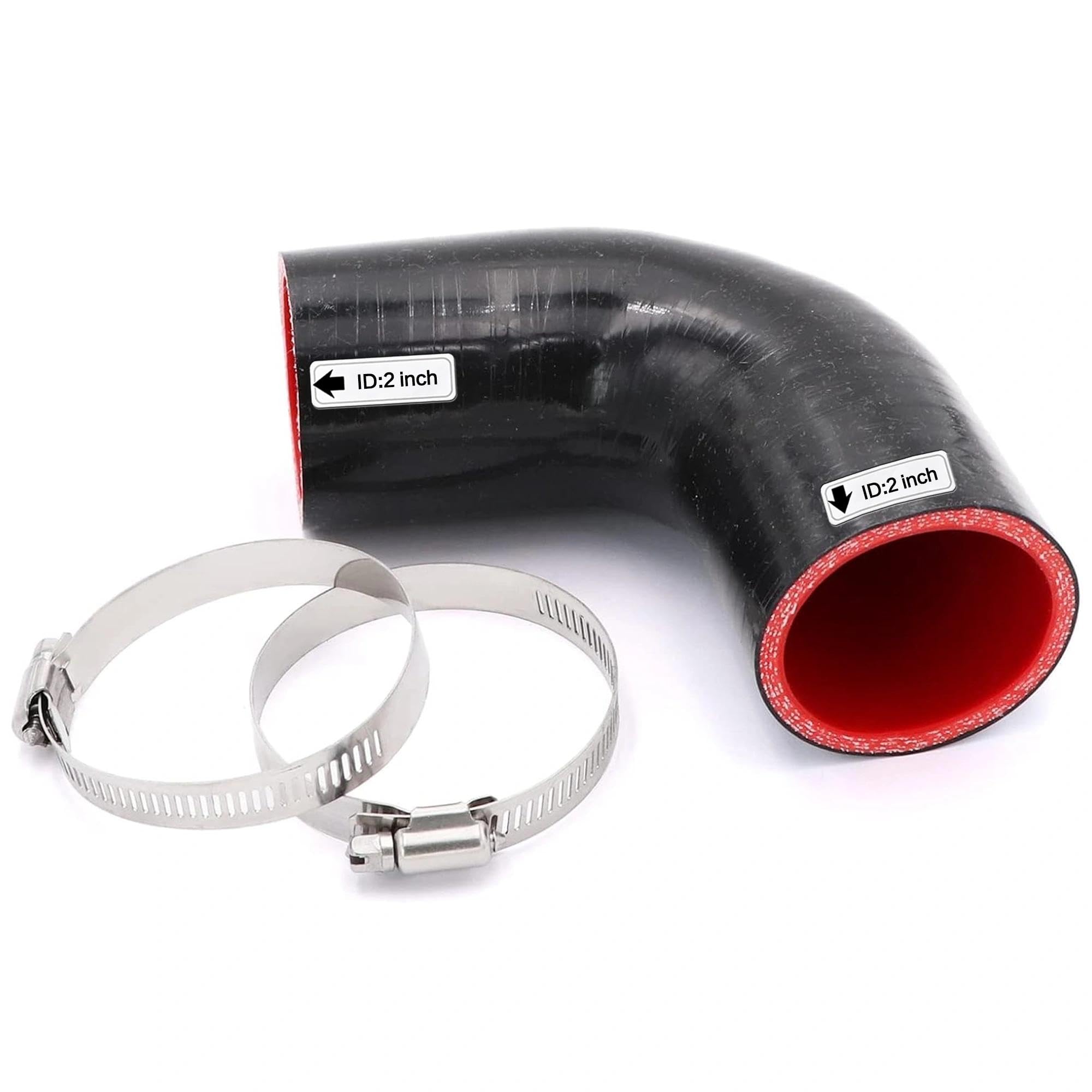 Manguera acopladora de codo de 90 grados de 51 mm, 4 capas reforzadas, longitud de 102 mm con 2 abrazaderas para turbo/intercooler/acoplador de tubería de admisión