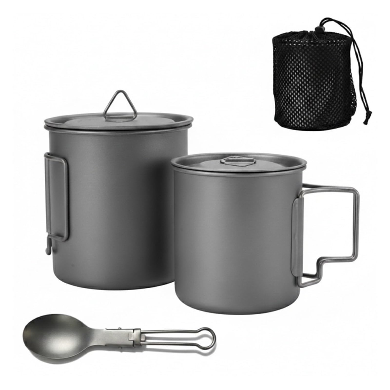 Generico Set di pentole da Campeggio con Tazza Pieghevole (420 ml/750 ml) e pentola 750 ml, Kit Portatile Esterno, Compatibile Zaino Escursionismo