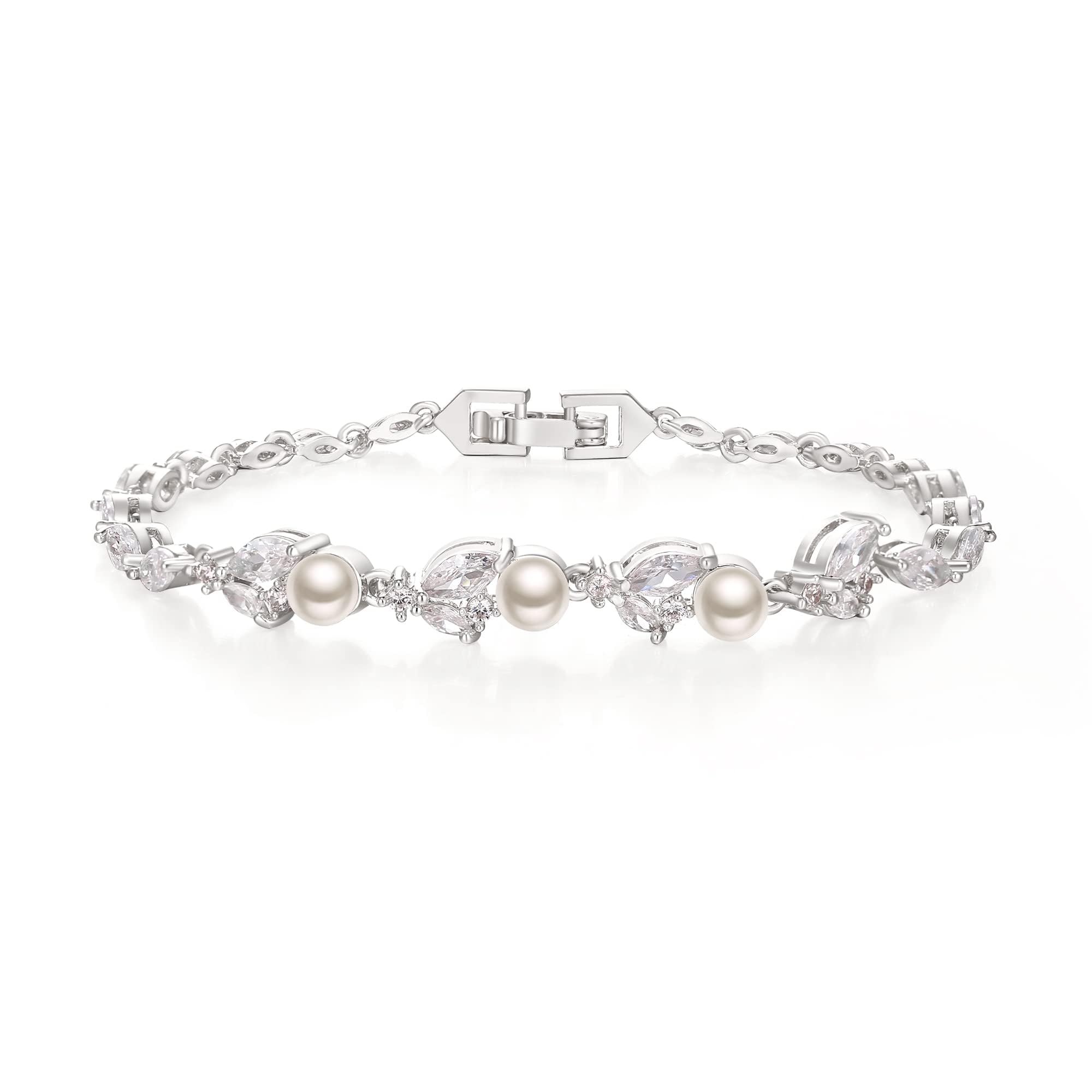 Crysdue Marquise Cubic Zirconia Wedding Bridal & Prom Tennis Bracelets for Brides Bridesmaids,Tennis Bracelets Charm Jewelry Gifts for Women 7.5", Cubic Zirconia, Cubic Zirconia