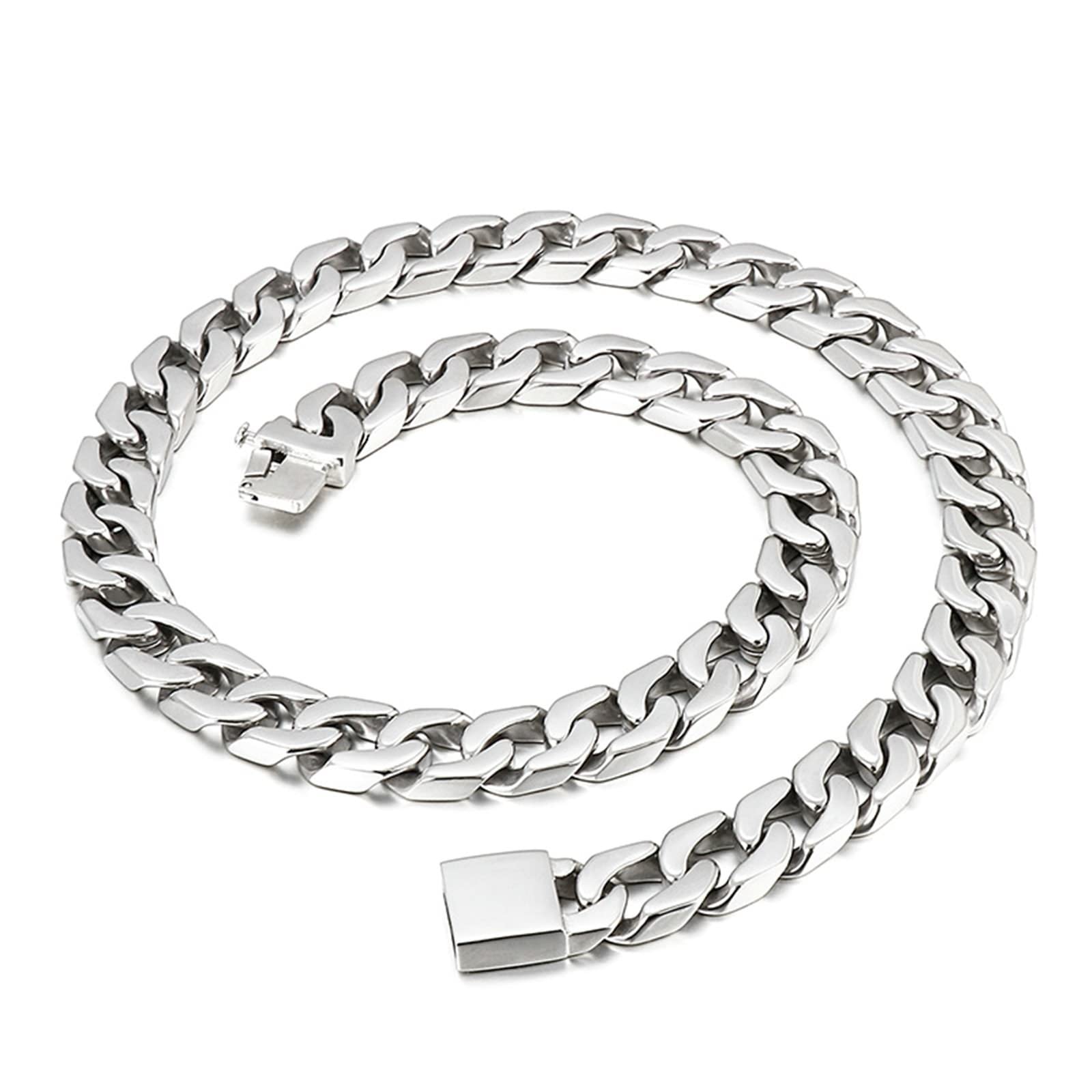 Męski łańcuszek 60 cm, łańcuszek pancerka, męski, srebrny, stal nierdzewna, szerokość 14/16 mm, metalowy łańcuszek, długi hip hop