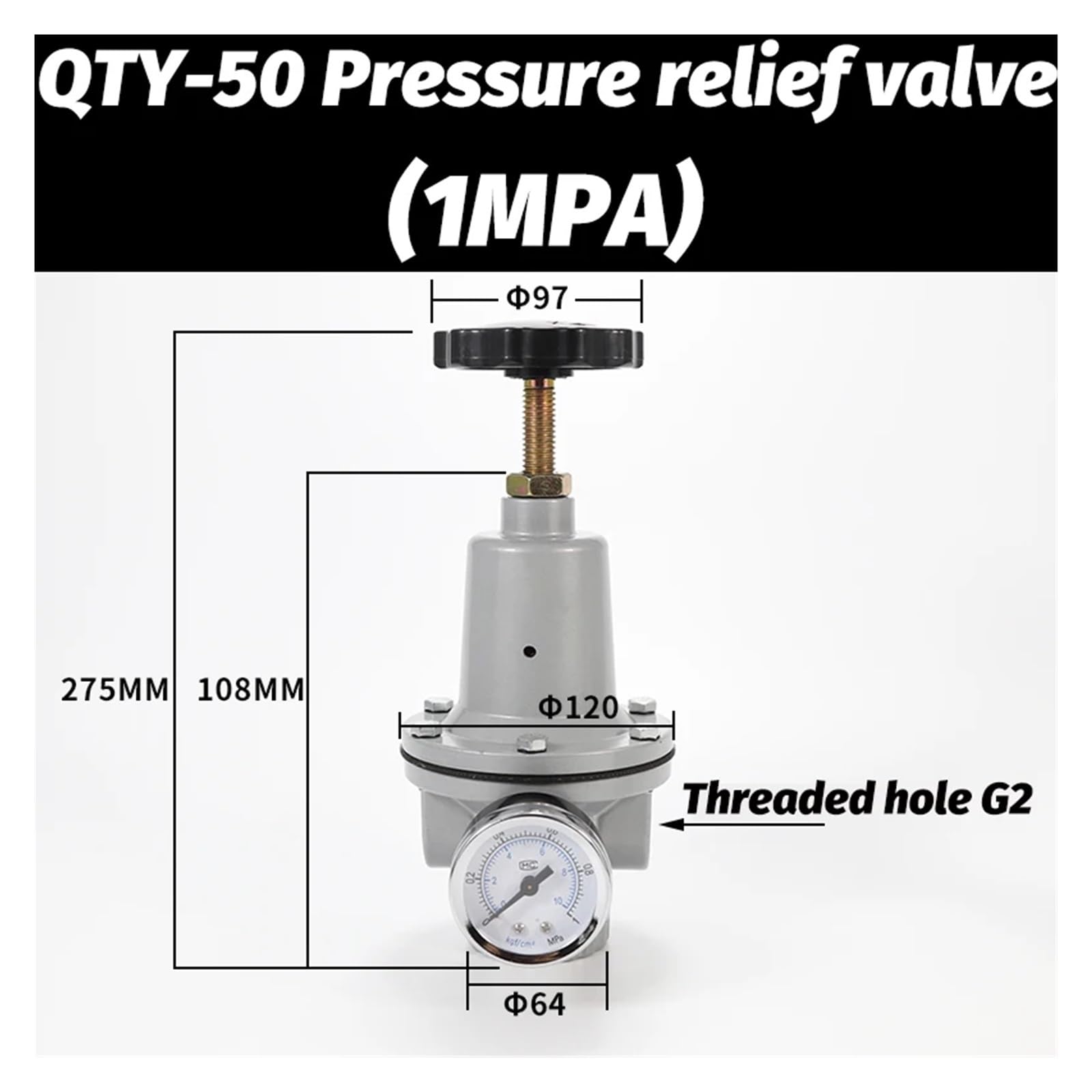 Regolatore pneumatico ad alta pressione 0~40 bar con porta manometro 1/2" QTY-08 10 15 20 25 32 40 50(QTY-50)