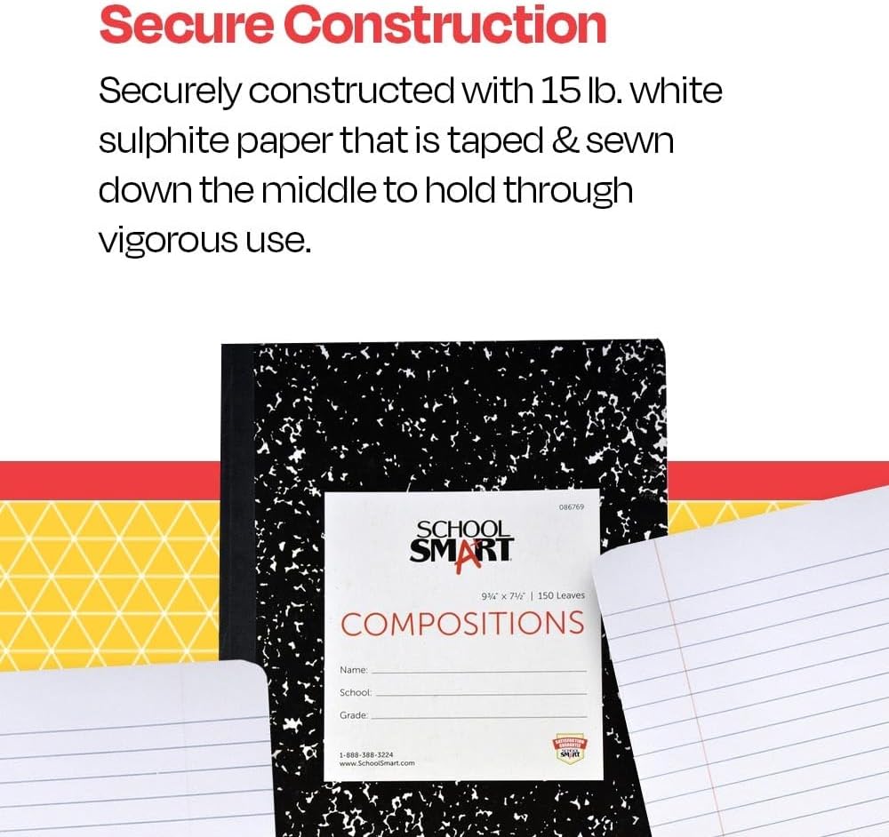School Smart Hard Cover Ruled Composition Book, 150 Sheets, 9-3/4 x 7-1/2 Inches - 086769