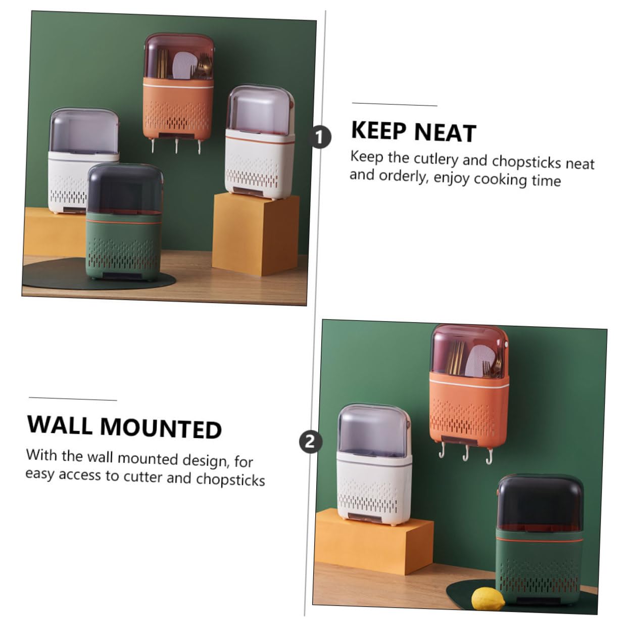 OUNONA Support Mural Blanc pour Ustensiles Cuisine Drainage et Gain de Place, Porte-baguettes en Pp et Pet pour Organisation Pratique Cuisine