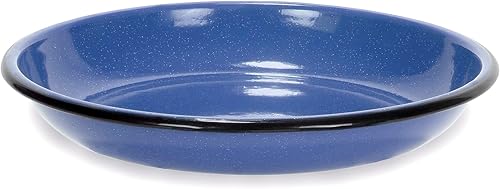 Miniatura 6 de Red Co. Juego de 4 platos redondos de metal esmaltado de 10 pulgadas, borde blanco moteado azulnegro