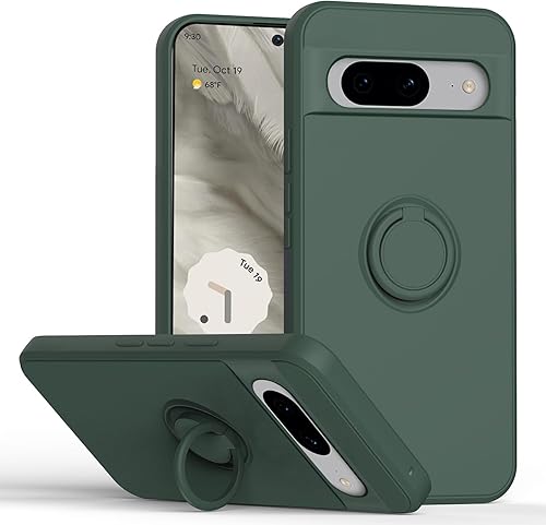 Hongxinyu Funda para Google Pixel 8 2023, anillo delgado de silicona líquida con función atril, forro de microfibra antiarañazos, protección contra