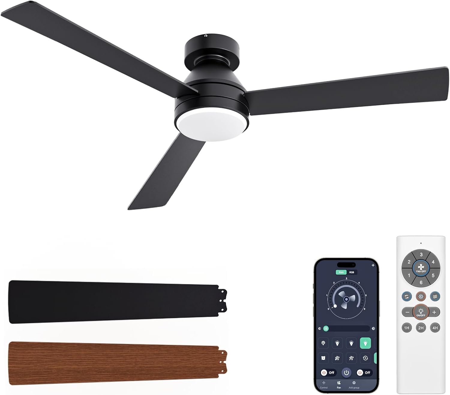 VOLISUN Ceiling Fans with Lights Flush Mount, 42 inch Low Profile Ceiling Fan with Light and Remote, Queit & Reversible Motor,3CCT, Dimmable, White Modern Ceilings Fans for Bedroom, Living Room