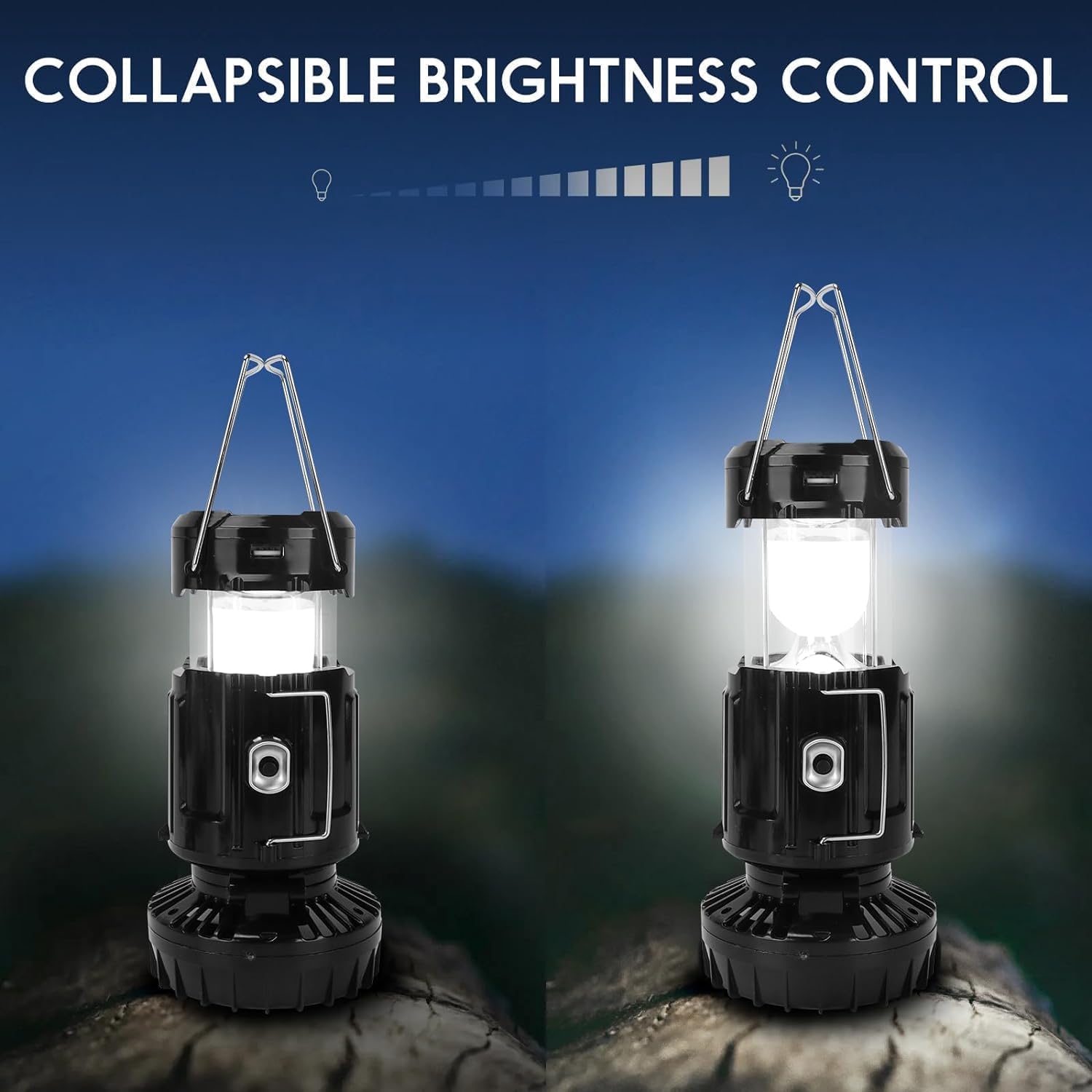 Confezione da 4 lanterne solari portatili ricaricabili - Lanterna da campeggio pieghevole leggera a LED per interruzioni di corrente, kit di sopravvivenza per tenda esterna