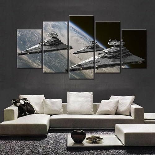 Miniatura 1 de 5 piezas enmarcadas de Star Wars Super Star Destroyer impresiones en lienzo  5 piezas de Star Wars Super Star Destroyer Battle Artwork para oficina