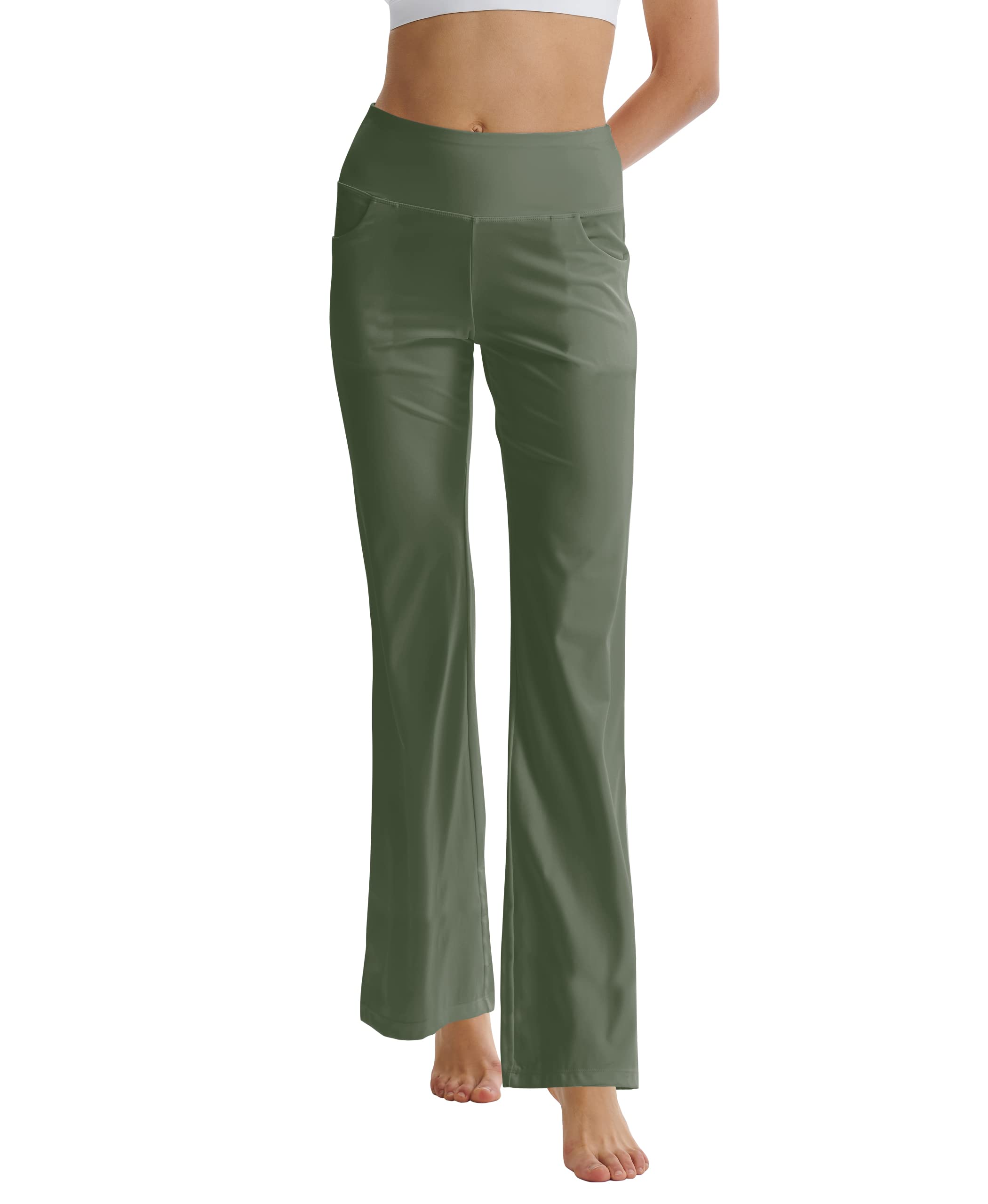 LaiEr Pantaloni da Yoga da Donna con Tasche a Vita Alta Svasata Bootleg Yoga Pantaloni da Allenamento con Tasche Laterali