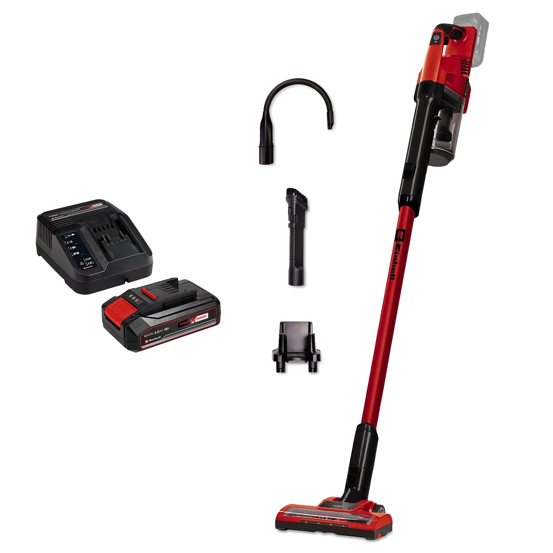 Einhell Akku-Stielstaubsauger TE-SV 18 Li Power X-Change (Li-Ion, 18V, beutelloser -Staubsauger, 0,6 L Auffangbehälter, Zyklontechnologie, 3-fach Filtersystem, inkl. 2,5 Ah und Ladegerät)
