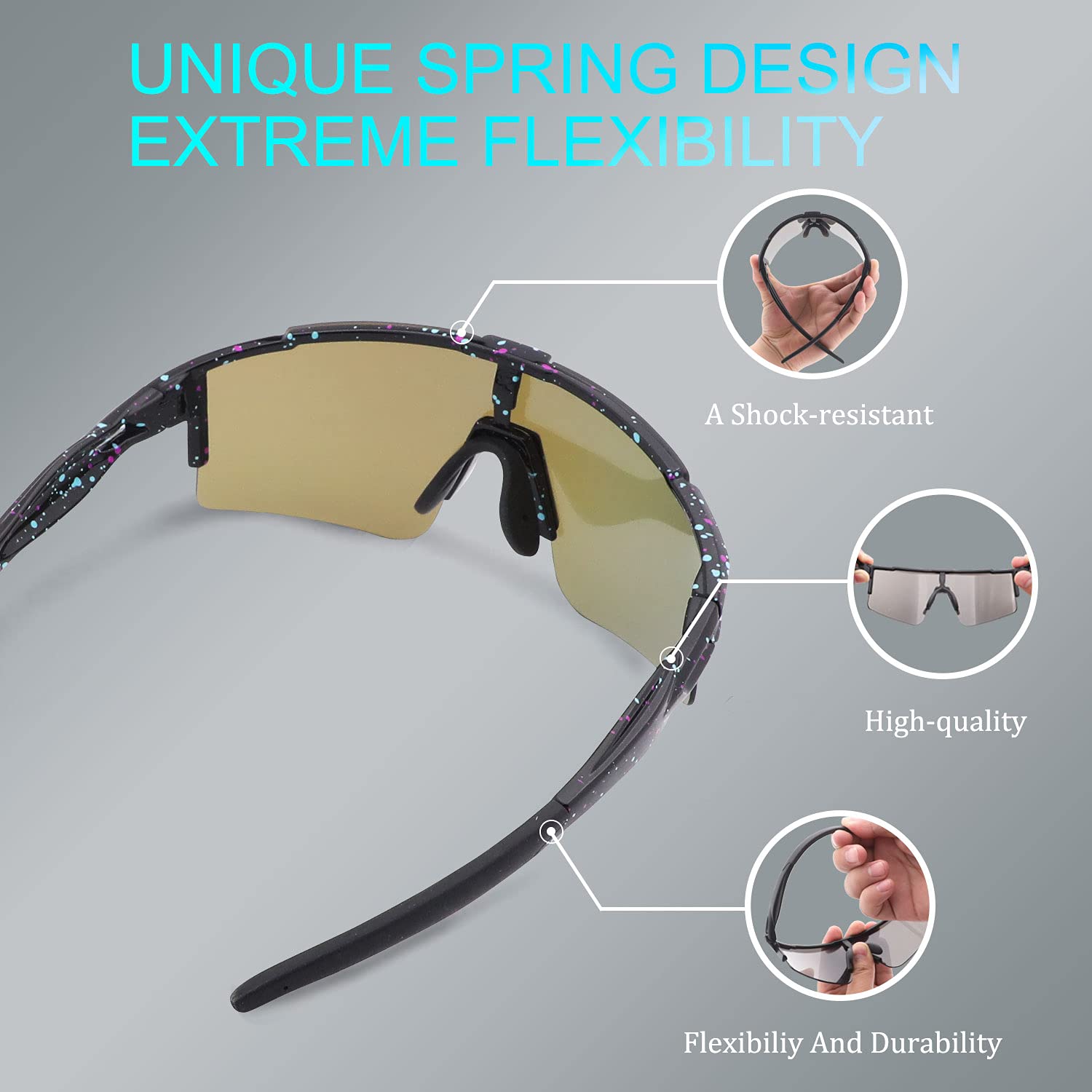 BangLong Gafas Sol Polarizadas Ciclismo Hombre Mujer con 3 Lentes Intercambiables UV400 Y Montura De TR-90, Gafas Sol Deportivas para Running MTB Bicicleta