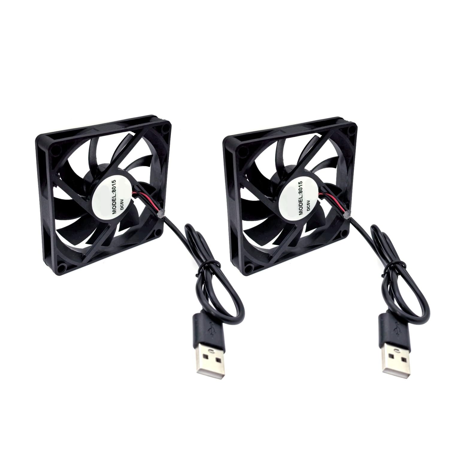 JZK 2 ventiladores mini sin escobillas 80 x 80 x 15 mm CC 5 V USB sin escobillas 80 mm, 2500 rpm, 0,12 A, 8015, pequeño ventilador CC 8 cm, ventilador de impresora USB 3D, ventilador de carcasa para