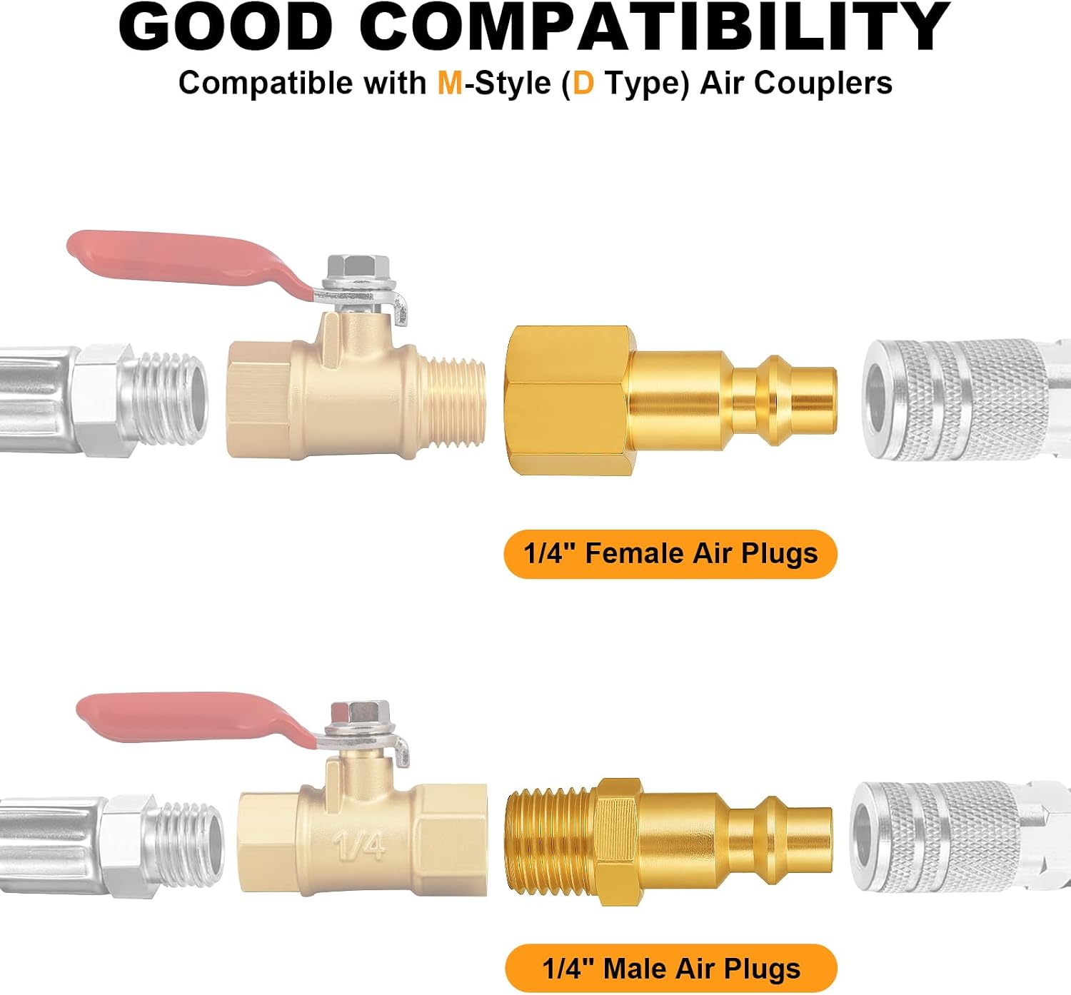 UNWAVER Brass 1/4"NPT Male Air Hose Fittings,Industrial Hose Quick Connect Adapter Air Coupler and Plug Kit for Pneumatic Tools-20Pcs