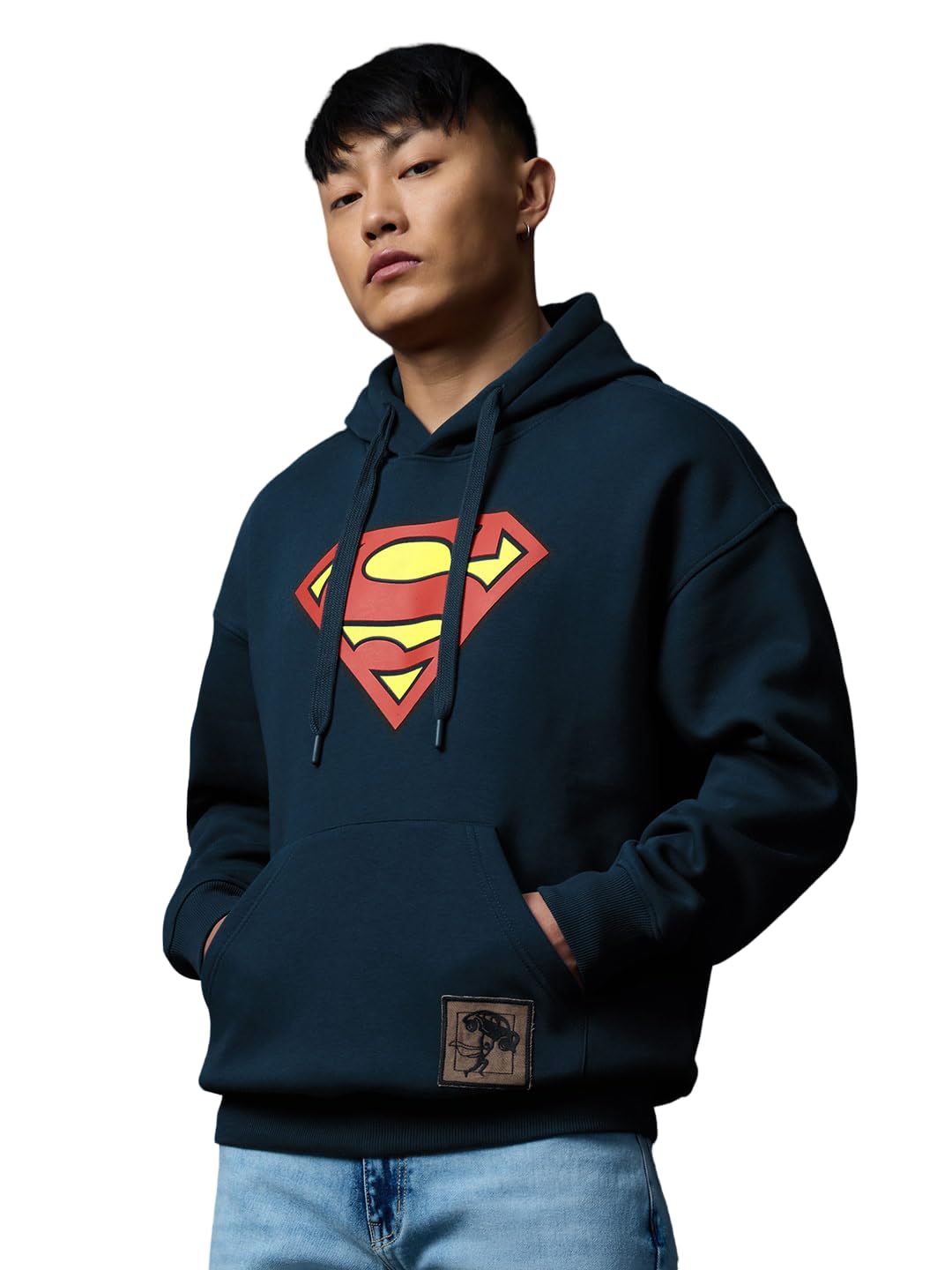 DC Comics: Superman Invincible Men and Boys Full Sleeves Hooded Neck Navy Blue Graphic Printed Casual Lightweight Drop Shoulder Streetwear Trendy Cotton Blend Oversized Fit Hoodie-image-28
