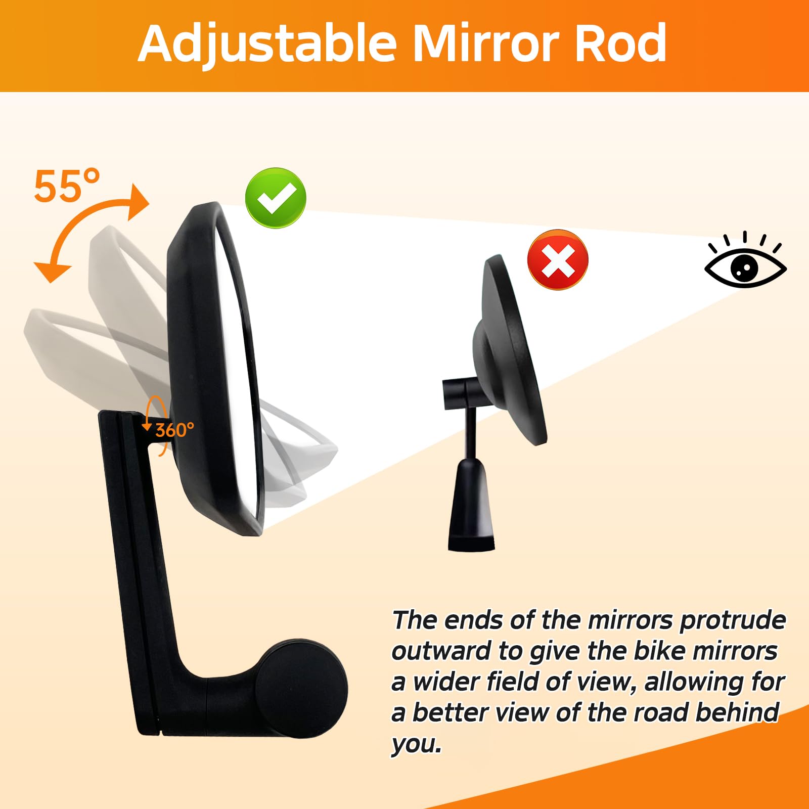 Bike Mirror,Adjustable Bicycle Mirror For Handlebar Mount,Scratch Resistant Glass Lens,Large Bar End Bike Rearview Mirror For E-bike Accessories (Left)