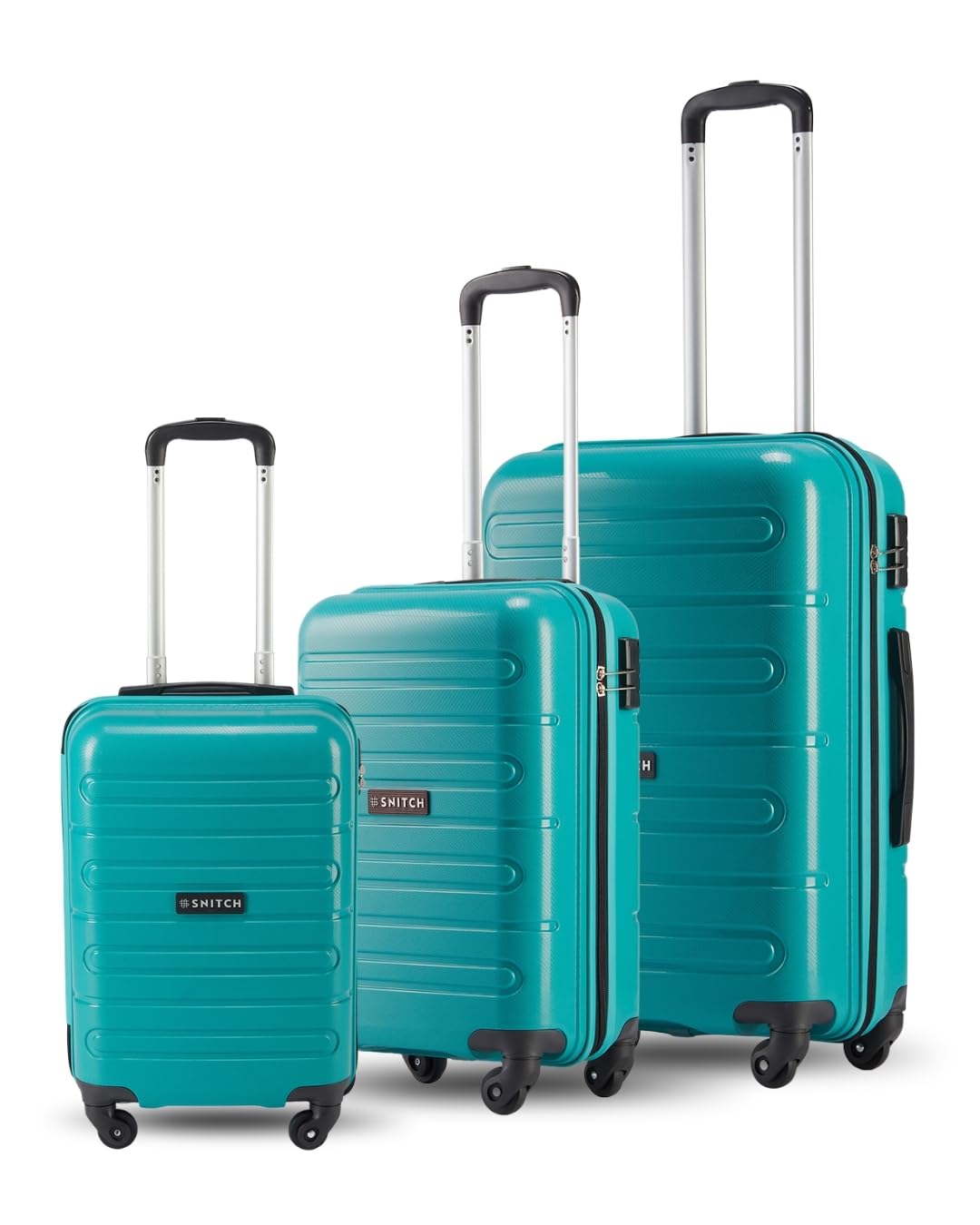 SNITCH Loop 3Pc Set Teal Polypropylene Hard Travel Suitcase - Suitcase for Travel Set of 3 & Luggage with 4 Wheels, Secure Lock & Free Shoe Bag
