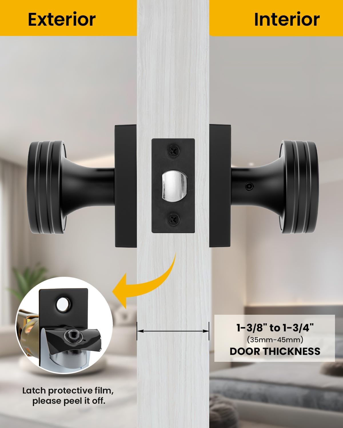 goldenwarm Black Passage Door Knobs Interior, Zinc-Alloy Closet Interior Door Knobs, Heavy Duty Matte Black Door Knob for Hallway Kitchen - 6 Pack